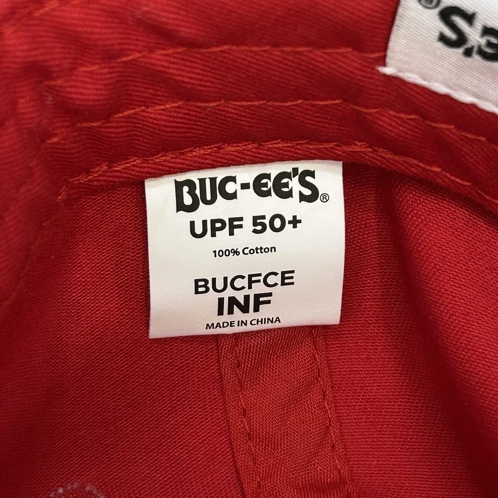 Buc-ee's Infant‎ Beaver Face Ball Cap Red Elastic Back UPF 50+ Cotton